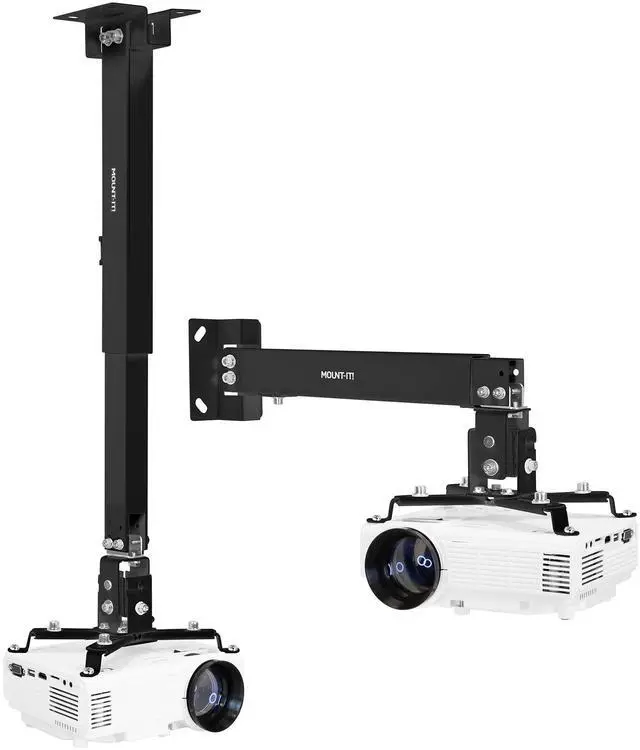 Main image of Projector Ceiling Mount and Wall Mount with Adjustable Arm, Universal Projector Mount for LCD/DLP Projectors, Flush Mount Option, Built-in Cable Management, 40lb Capacity, Black