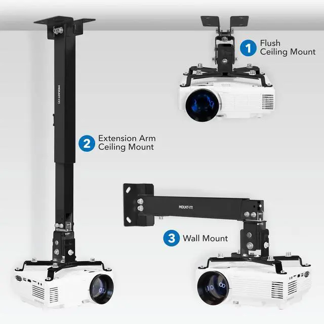 Alt view image 2 of 7 - Projector Ceiling Mount and Wall Mount with Adjustable Arm, Universal Projector Mount for LCD/DLP Projectors, Flush Mount Option, Built-in Cable Management, 40lb Capacity, Black