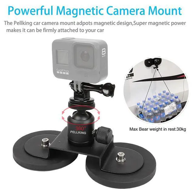 Alt view image 2 of 7 - Magnet Camera Mount for GoPro 13/Insta360 X5/X4/X3,Heavy-Duty Metal Car Magnetic Camera Mount with 360 Degree Rotation Ball Head for Car,Compatible with GoPro Hero 13 12 11 Black 8/7/6/5,Etc