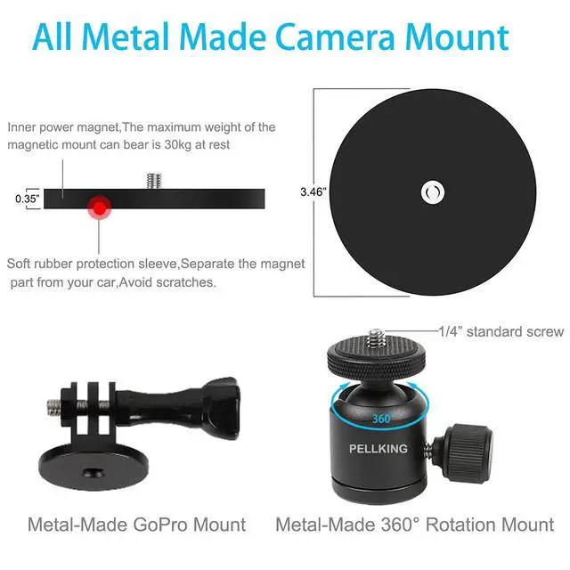 Alt view image 3 of 7 - Magnet Camera Mount for GoPro 13/Insta360 X5/X4/X3,Heavy-Duty Metal Car Magnetic Camera Mount with 360 Degree Rotation Ball Head for Car,Compatible with GoPro Hero 13 12 11 Black 8/7/6/5,Etc