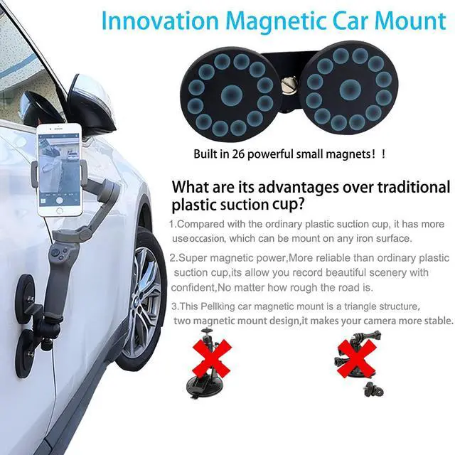 Alt view image 4 of 7 - Magnet Camera Mount for GoPro 13/Insta360 X5/X4/X3,Heavy-Duty Metal Car Magnetic Camera Mount with 360 Degree Rotation Ball Head for Car,Compatible with GoPro Hero 13 12 11 Black 8/7/6/5,Etc