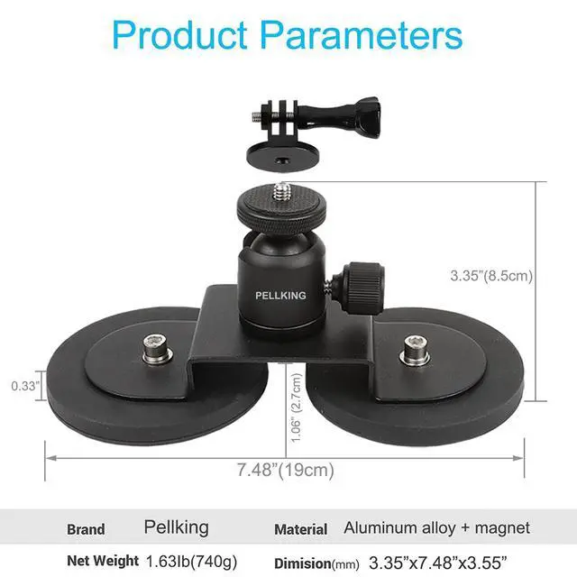 Alt view image 5 of 7 - Magnet Camera Mount for GoPro 13/Insta360 X5/X4/X3,Heavy-Duty Metal Car Magnetic Camera Mount with 360 Degree Rotation Ball Head for Car,Compatible with GoPro Hero 13 12 11 Black 8/7/6/5,Etc