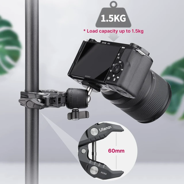 Alt view image 2 of 7 - R099 Super Clamp Camera Mount with 360° Ballhead | Clamps 0.51-2.36in Pole Tube, 3.3lb Load, for Bike Motorcycle Handlebar Insta360 GoPro DJI Phone DSLR Light Monitor