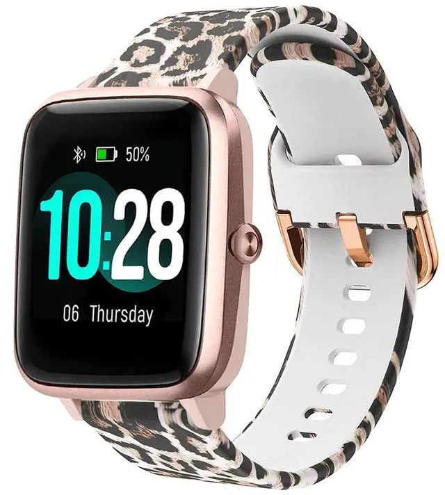 Main image of Bands Compatible with 19mm ID205L Veryfitpro Smart Watch, Soft Silicone Pattern Printed Floral Replacement Band for Willful YAMAY SW021 ID205L/SW025 ID205S /Fitpolo ID205L Women Men, Leopard