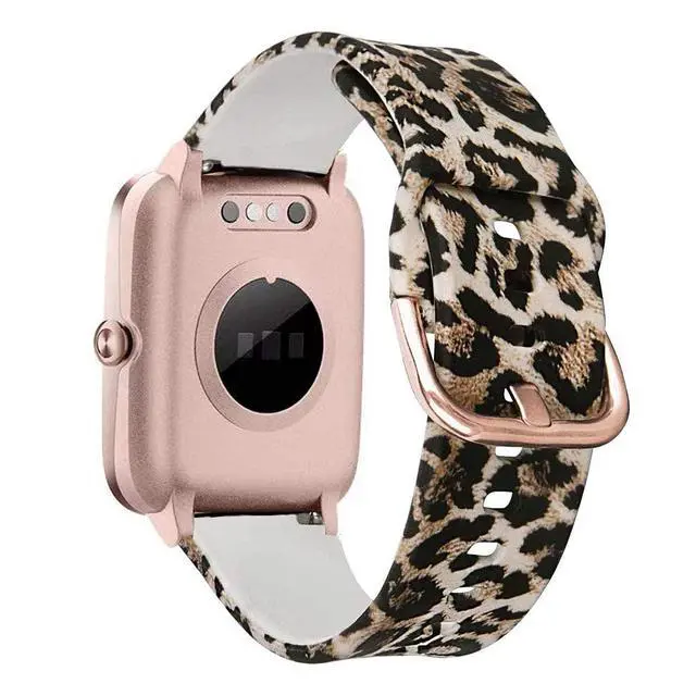 Alt view image 3 of 7 - Bands Compatible with 19mm ID205L Veryfitpro Smart Watch, Soft Silicone Pattern Printed Floral Replacement Band for Willful YAMAY SW021 ID205L/SW025 ID205S /Fitpolo ID205L Women Men, Leopard