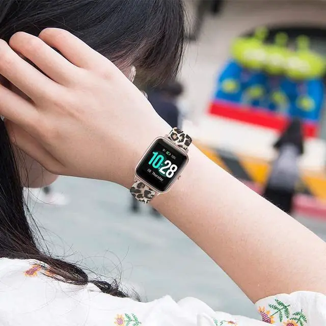 Alt view image 6 of 7 - Bands Compatible with 19mm ID205L Veryfitpro Smart Watch, Soft Silicone Pattern Printed Floral Replacement Band for Willful YAMAY SW021 ID205L/SW025 ID205S /Fitpolo ID205L Women Men, Leopard