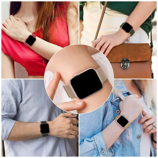 Alt view image 5 of 7 - 3 Pack Mesh Metal Magnetic Compatible with Apple Watch Bands Women Men