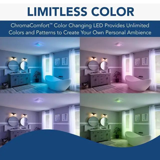 Alt view image 5 of 7 - FG800RGBS Genuine Replacement Cover (Bath Fan Not Included) with ChromaComfort LED Light and Sensonic Bluetooth Speaker, Fits Select Bathroom Fan Models