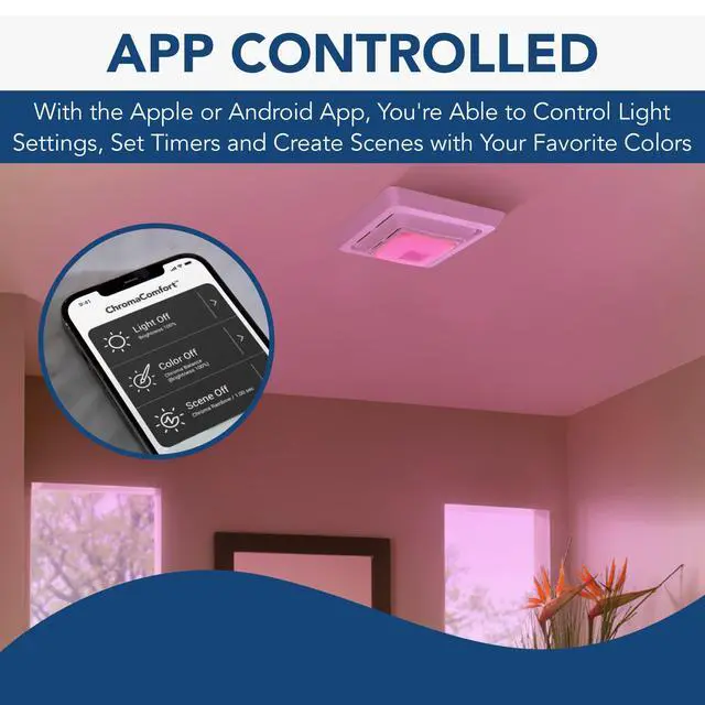 Alt view image 6 of 7 - FG800RGBS Genuine Replacement Cover (Bath Fan Not Included) with ChromaComfort LED Light and Sensonic Bluetooth Speaker, Fits Select Bathroom Fan Models