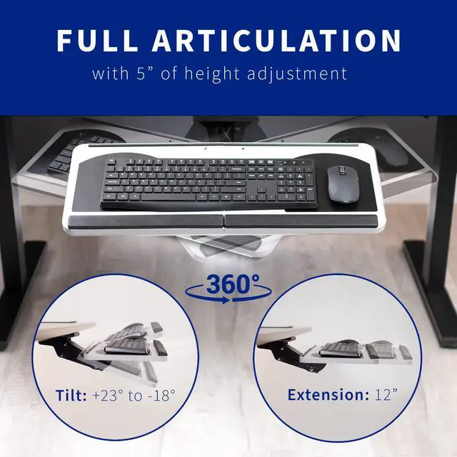 Alt view image 4 of 7 - Adjustable Computer Keyboard and Mouse Platform Tray, Ergonomic Under Table Desk Mount Drawer, MOUNT-KB01