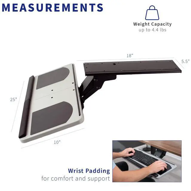 Alt view image 3 of 7 - Adjustable Computer Keyboard and Mouse Platform Tray, Ergonomic Under Table Desk Mount Drawer, MOUNT-KB01
