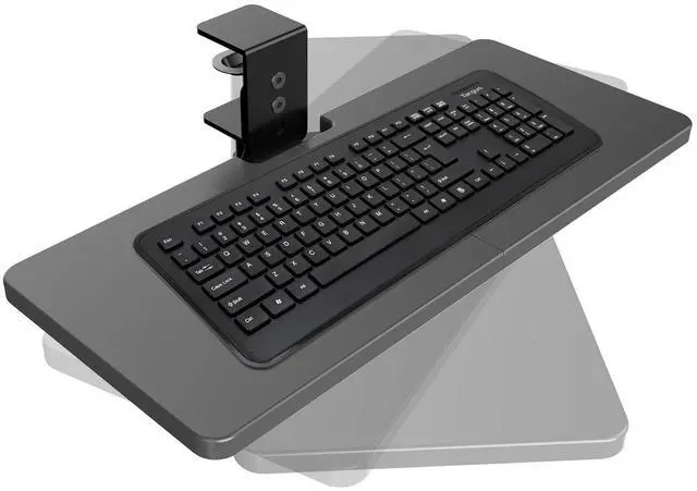 Main image of Large Under Desk Rotatable Computer Keyboard and Mouse Tray, 23 x 10 inch Extra Sturdy Desk Swivel Clamp, Ergonomic Keyboard & Mouse Tray for Typing in Home, Office Work, Black