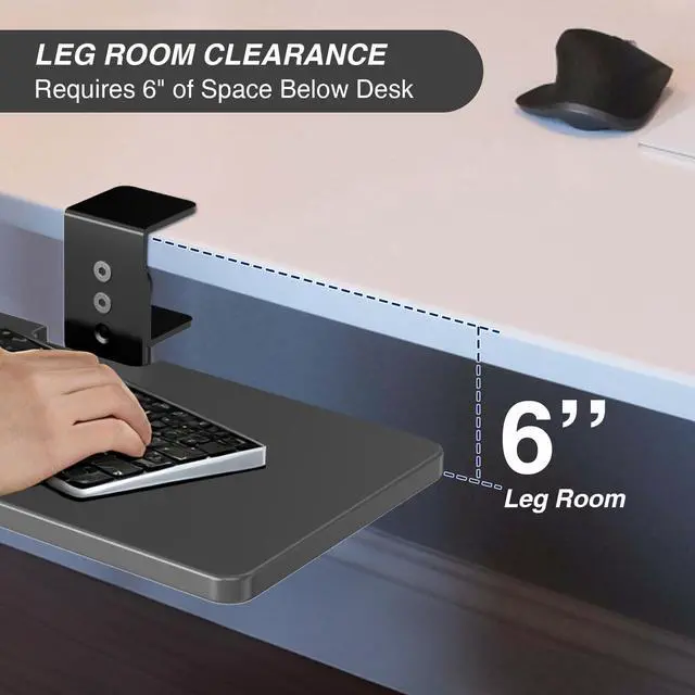 Alt view image 5 of 7 - Large Under Desk Rotatable Computer Keyboard and Mouse Tray, 23 x 10 inch Extra Sturdy Desk Swivel Clamp, Ergonomic Keyboard & Mouse Tray for Typing in Home, Office Work, Black