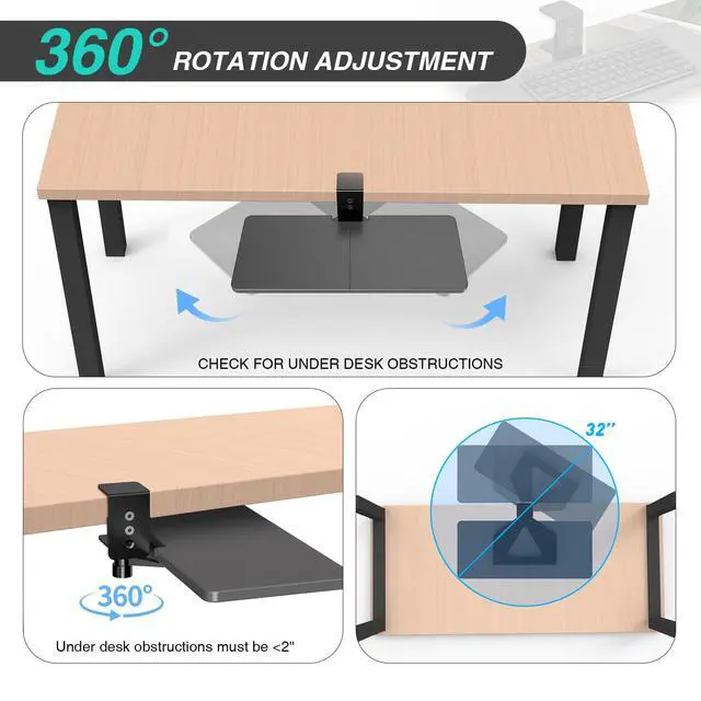 Alt view image 6 of 7 - Large Under Desk Rotatable Computer Keyboard and Mouse Tray, 23 x 10 inch Extra Sturdy Desk Swivel Clamp, Ergonomic Keyboard & Mouse Tray for Typing in Home, Office Work, Black