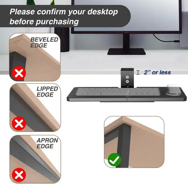 Alt view image 7 of 7 - Large Under Desk Rotatable Computer Keyboard and Mouse Tray, 23 x 10 inch Extra Sturdy Desk Swivel Clamp, Ergonomic Keyboard & Mouse Tray for Typing in Home, Office Work, Black