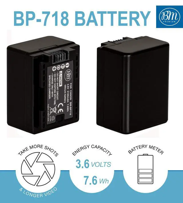 Alt view image 2 of 7 - 2 BP-718 Batteries and Charger for Canon Vixia HFR80, HFR82, HFR800, HFR70, HFR72, HFR700, HFM500, HFR30, HFR32, HFR300, HFR40, HFR42, HFR400, HFR50, HFR52, HFR500, HFR60, HFR62, HFR600