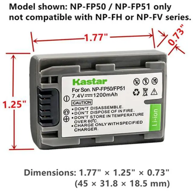 Alt view image 3 of 4 - Replacement Battery for Sony NP-FP50 NP-FP51, Compatible with Select Sony DCR Handycam Models, NOT Compatible with NP-FH/NP-FV Series