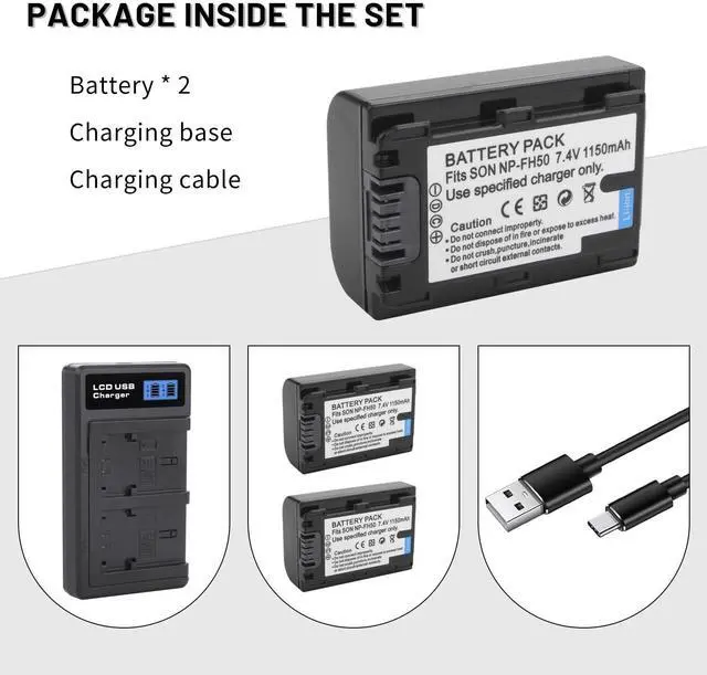 Alt view image 3 of 7 - 2-Pack NP-FH50 Battery with Dual Charger for Sony DSLRA230 DSC-HX1