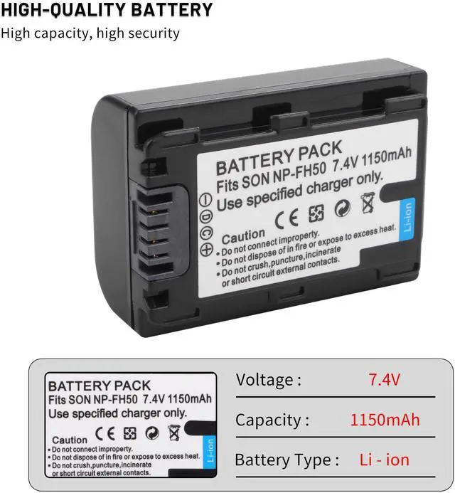 Alt view image 2 of 7 - 2-Pack NP-FH50 Battery with Dual Charger for Sony DSLRA230 DSC-HX1