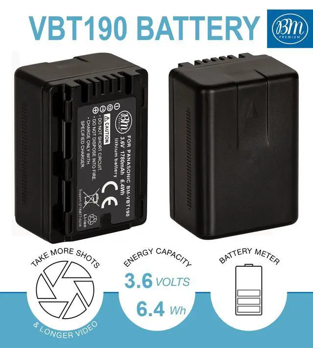 Alt view image 2 of 7 - 2-Pack of VW-VBT190 Batteries and Battery Charger for HC-V800K, HC-VX1K, HC-WXF1K, HCV520, HC-V550, HCV710, HCV720, HC-V750, HC-V770, HC-VX870, HC-VX981, HC-W580, HC-W850, HCWXF99