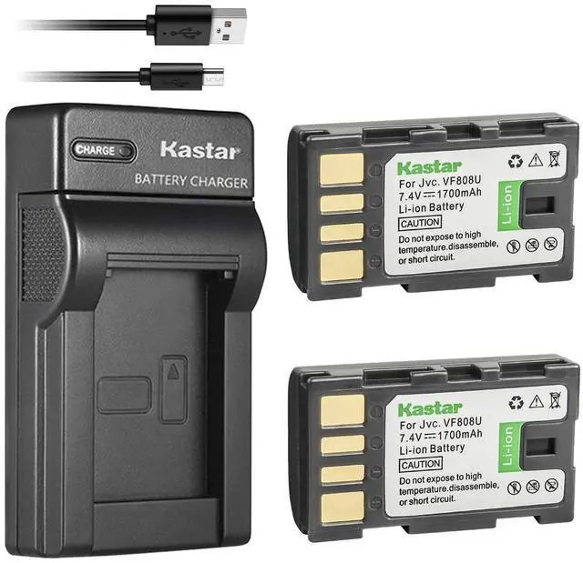 Main image of Battery (X2) & Slim USB Charger for JVC Everio GZ-MG130 148 150 155 175 255 275 575 GZ-HD7 GR-D745 746 750 760 770 771 775 790 796 MiniDV + More