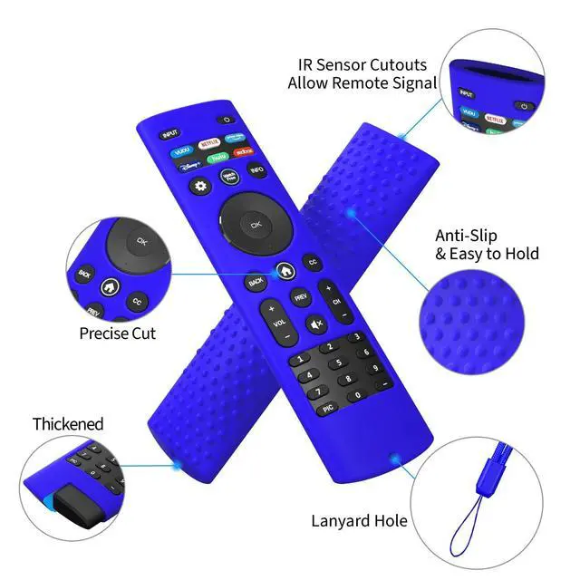 Alt view image 2 of 6 - Silicone Case Cover for Vizio XRT140 Remote Silicone Remote Cover for XRT140 Vizio Smart TV Remote Control Shockproof Sleeve with Lanyard (Blue)