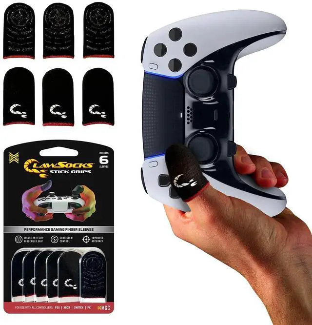 Main image of MGC ClawSocks Stick Grips, Pack of 6, Performance Carbon Fiber Thumb Sleeves for Controller Gaming, Silicone Grip, Enhanced Aim, Control, Consistency and Comfort. Use with all Analog Stick Controllers