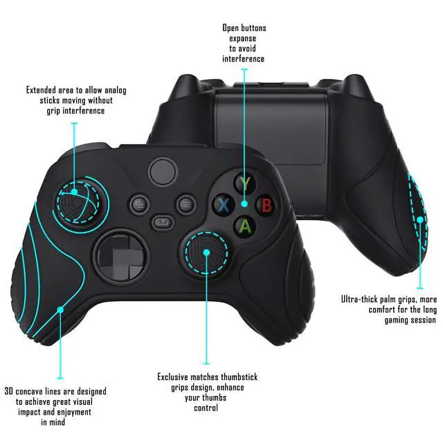 Alt view image 3 of 7 - PlayVital Samurai Edition Anti-Slip Controller Grip Silicone Skin for Xbox Core Controller, Ergonomic Protective Case Cover for Xbox Series S/X w/Thumb Grips - Black