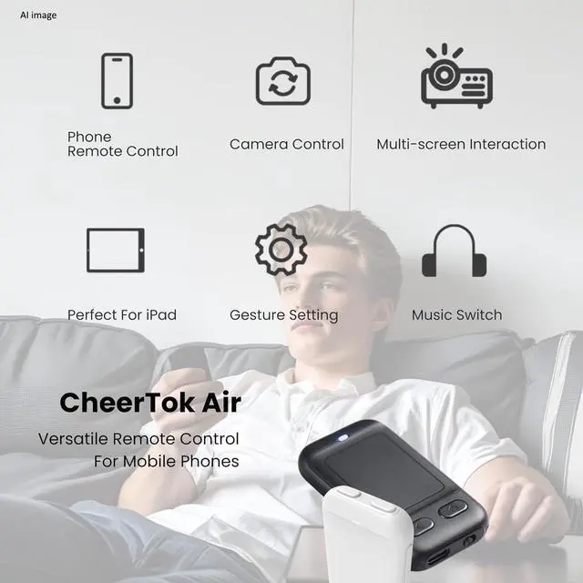 Alt view image 3 of 7 - CheerTok Air - TikTok Scrolling Remote Control, Page Turner for Ebook Kindle, Bluetooth Wireless Camera Video Recording Remote for iPhone, iPad, Android, Cell Phones, Smartphones and Tablets