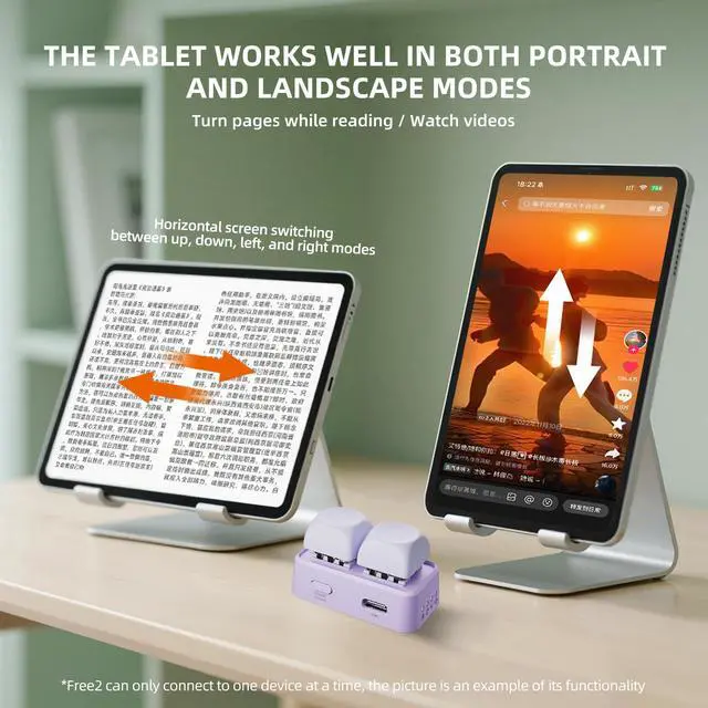 Alt view image 6 of 7 - Free2 Bluetooth Page Flip with Built in Non Removable Lithium ion Battery (Free2 Pink, Smartphone/Tablet Version)