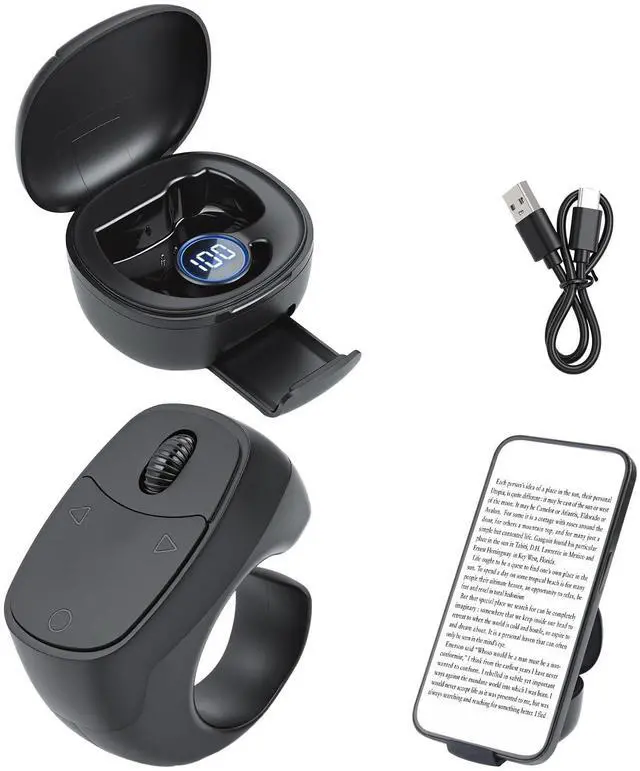 Main image of Ring Remote Control Page Turner, Kindle Paperwhite Compatible Remote Page Turner, Kindle Holder with Remote Page Turner for eBook Reading & Selfies (Black)