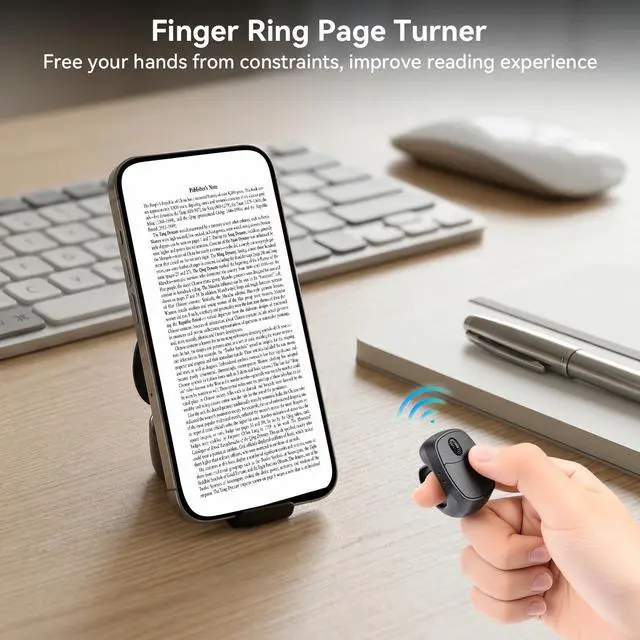Alt view image 2 of 7 - Ring Remote Control Page Turner, Kindle Paperwhite Compatible Remote Page Turner, Kindle Holder with Remote Page Turner for eBook Reading & Selfies (Black)