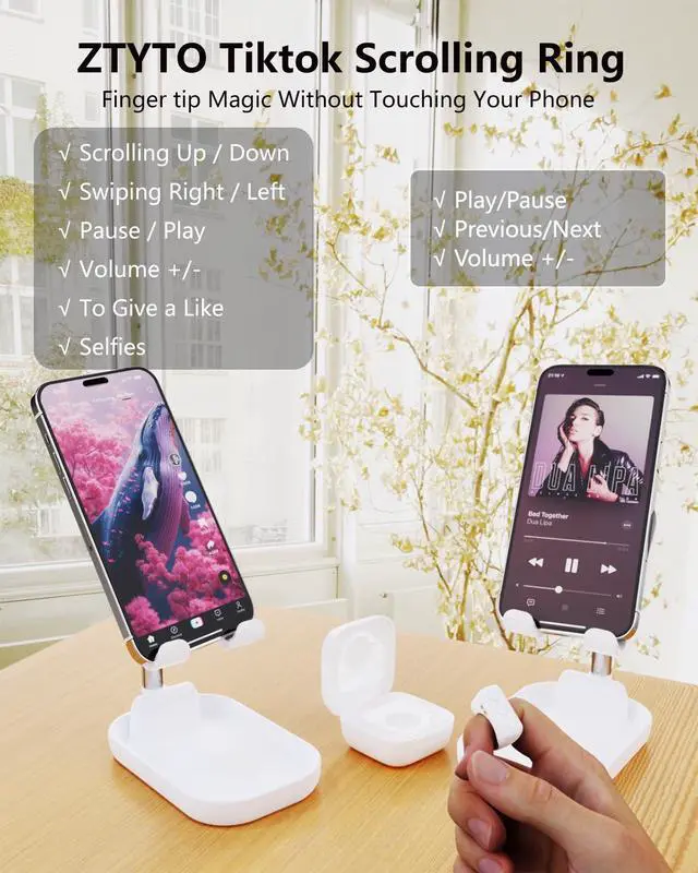 Alt view image 2 of 7 - Tiktok Scrolling Ring for iPhone/Android,Bluetooth Page Turner for Kindle App,Remote Control for Camera/Video Recording/Music Player (White)