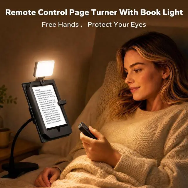 Alt view image 3 of 7 - Page Turner Remote for Kindle with Reading Time Tracker and Book Light Rechargeable for Kindle/ipad Reading in Bed, No Need to Remove Your Case (Black)