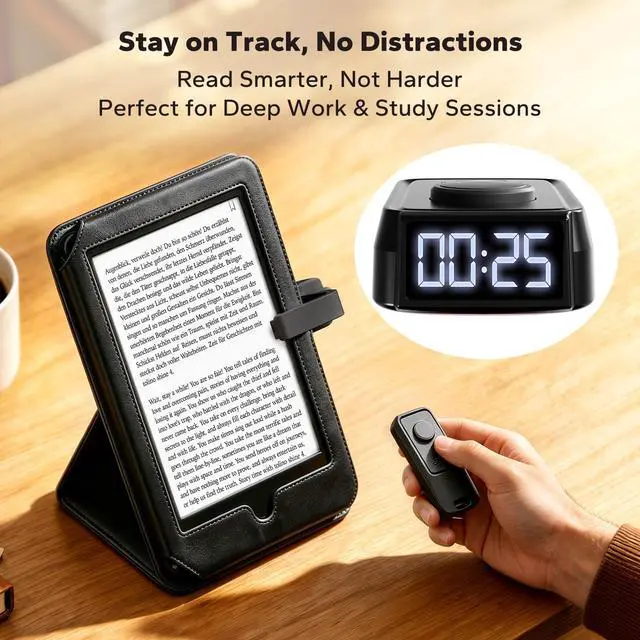 Alt view image 2 of 7 - Page Turner Remote for Kindle with Reading Time Tracker and Book Light Rechargeable for Kindle/ipad Reading in Bed, No Need to Remove Your Case (Black)
