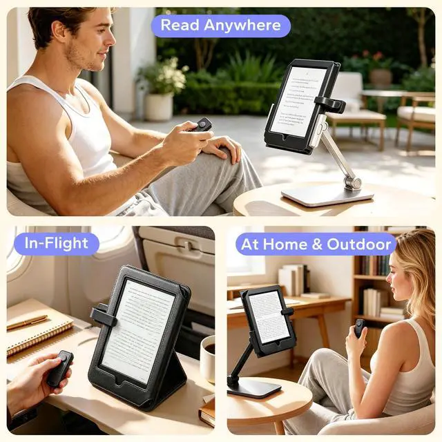 Alt view image 7 of 7 - Page Turner Remote for Kindle with Reading Time Tracker and Book Light Rechargeable for Kindle/ipad Reading in Bed, No Need to Remove Your Case (Black)