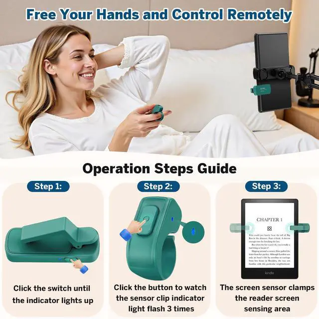 Alt view image 3 of 7 - Page Turner Ring for Kindle,Remote Control for iPhone iPad Tablets eReaders