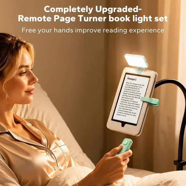 Alt view image 2 of 7 - RF Remote Control Page Turner with Book Light and Reading Time Tracker for Kindle, iPad, and Android. Clicker Page Turner for Kindle with Protective Case-Compatible Design(K3-Green)