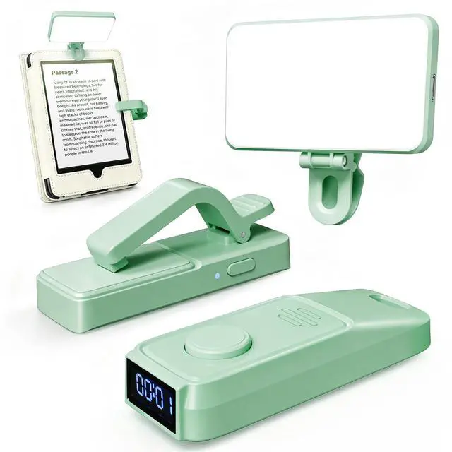 Main image of RF Remote Control Page Turner with Book Light and Reading Time Tracker for Kindle, iPad, and Android. Clicker Page Turner for Kindle with Protective Case-Compatible Design(K3-Green)