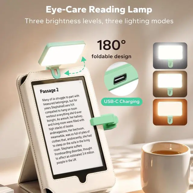 Alt view image 5 of 7 - RF Remote Control Page Turner with Book Light and Reading Time Tracker for Kindle, iPad, and Android. Clicker Page Turner for Kindle with Protective Case-Compatible Design(K3-Green)