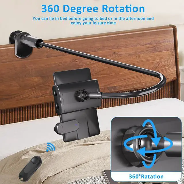 Alt view image 7 of 7 - Gooseneck Tablet Holder for Kindle Reading in Bed with Page Turner Remote, Hands Free Desk Bedside Lazy Arm Stand for Kindle Accessories, Gifts for Readers