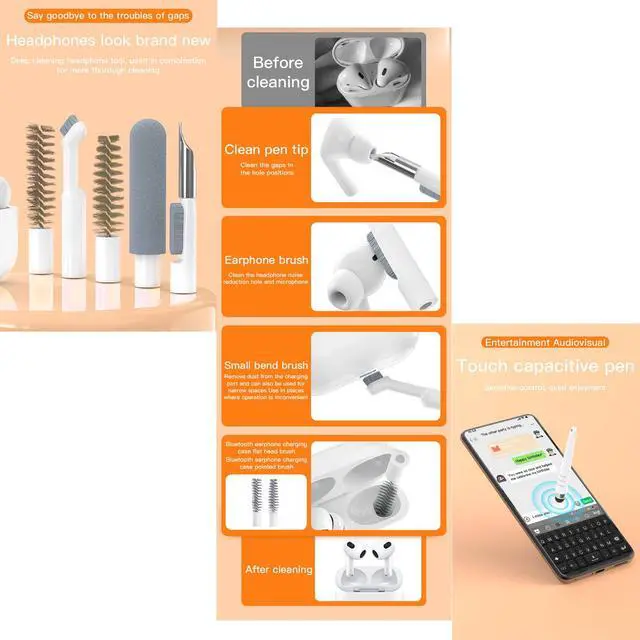 Alt view image 4 of 7 - Multifunctional Cleaning Brush Kit, All-in-One Laptop Cleaning Tool, 32-in-1 Portable Electronics Cleaning Brush Tool Kits for Computer Tablet PC Camera Cellphone Earbuds