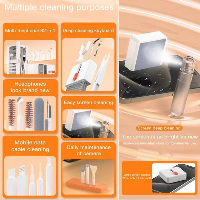 Alt view image 7 of 7 - Multifunctional Cleaning Brush Kit, All-in-One Laptop Cleaning Tool, 32-in-1 Portable Electronics Cleaning Brush Tool Kits for Computer Tablet PC Camera Cellphone Earbuds