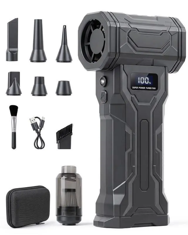 Main image of Compressed Air Duster, 2-in-1 Blow & Vacuum, 110,000 RPM Electric Air Duster with 7 Nozzles, Rechargeable Air Blower with LED Light for PC, Keyboard, Electronics, Car Cleaning, USB-C