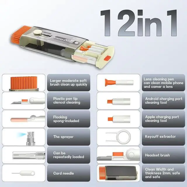 Alt view image 2 of 6 - Laptop Cleaner, All in 1 airpod Cleaner kit Keyboard Cleaner Set, Computer MacBook Earphone Camera Cleaning Kit, Tablet and Screen Dust Brush Tool for Computer, PC, TV Camera Lens Computer Vacuum