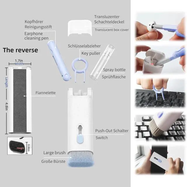 Alt view image 6 of 7 - 7-in-1 Keyboard Cleaner Earphones Cleaning Pen Keycap Puller Set Multifunctional Cleaning Kit For AirPods iPhone iMac MacBook