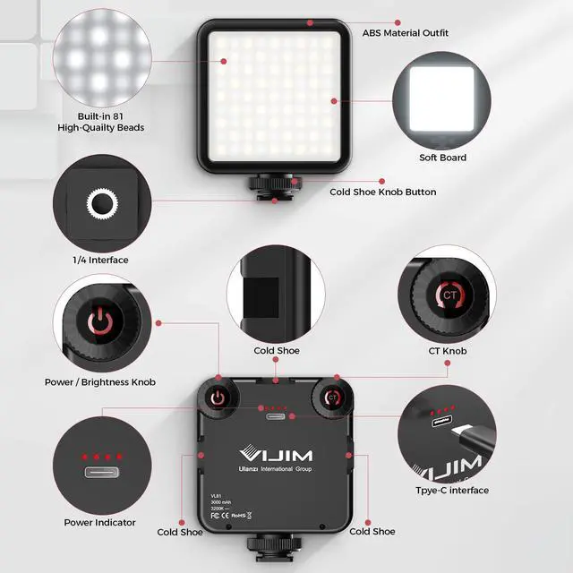 Alt view image 6 of 7 - VL81 On Camera LED Video Light, 3 Cold Shoe Expandable Fill Light