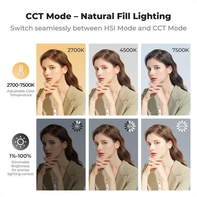 Alt view image 5 of 7 - 12W RGB Camera Video Light, 5000mAh CRI95+ 2700-7500K