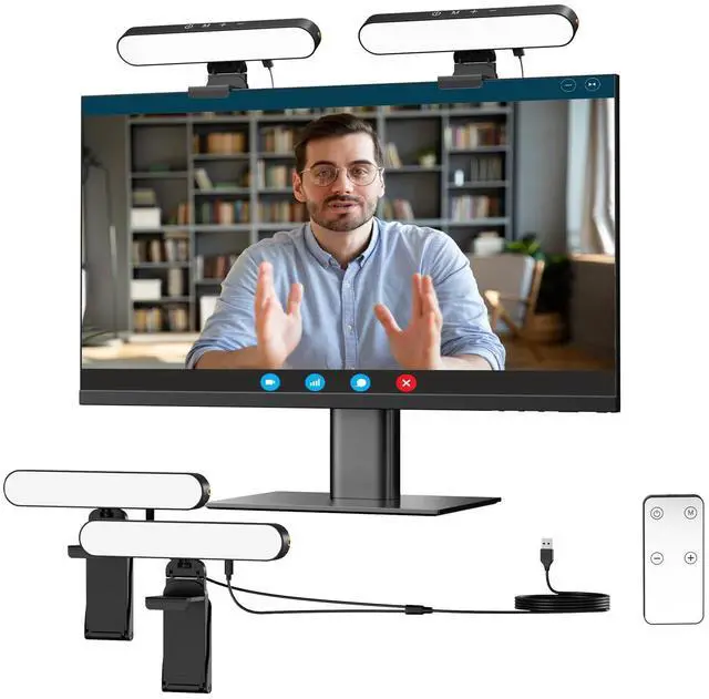 Main image of Video Conference Lighting, Webcam Light with Remote & Touch Control, 3 Color Temperature, 10 Level Brightness, Zoom Light for Computer, Video Calls, Live Streaming, Podcast, Studio (2-Pack)