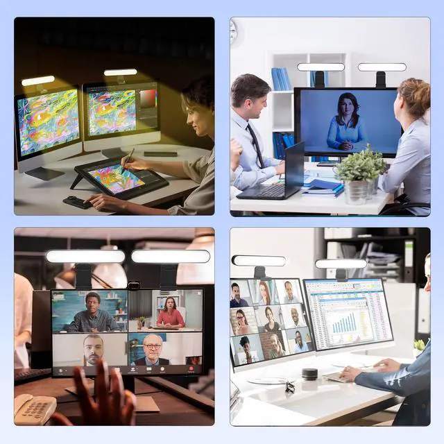 Alt view image 5 of 7 - Video Conference Lighting, Webcam Light with Remote & Touch Control, 3 Color Temperature, 10 Level Brightness, Zoom Light for Computer, Video Calls, Live Streaming, Podcast, Studio (2-Pack)